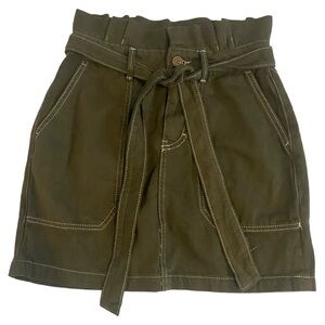 NWT Free People Mini Skirt  Paper Bag Waist Army Green Sz 4